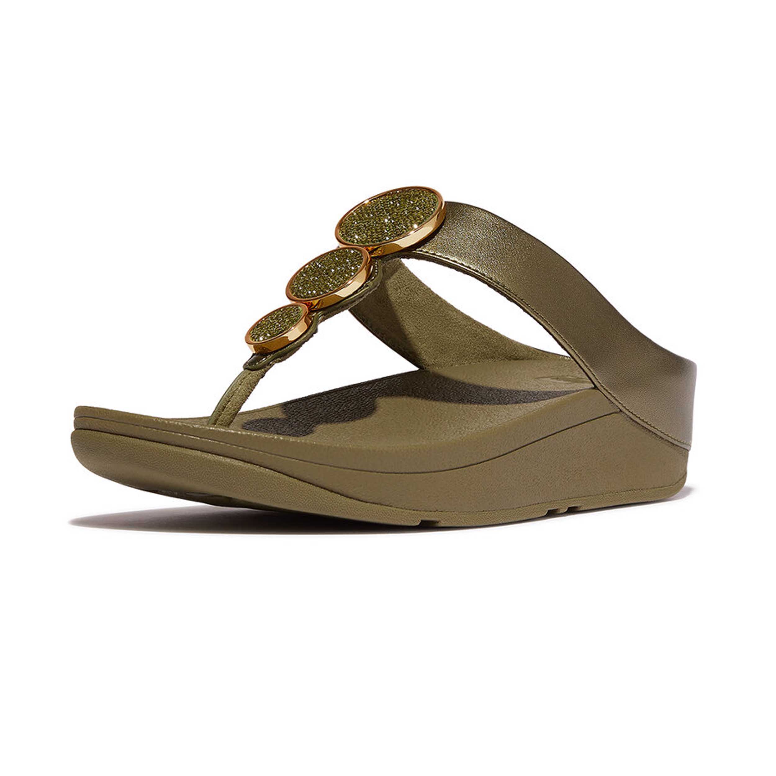 FitFlop HJ1 Slipper Halo Bead-Circle Metallic Camo Green