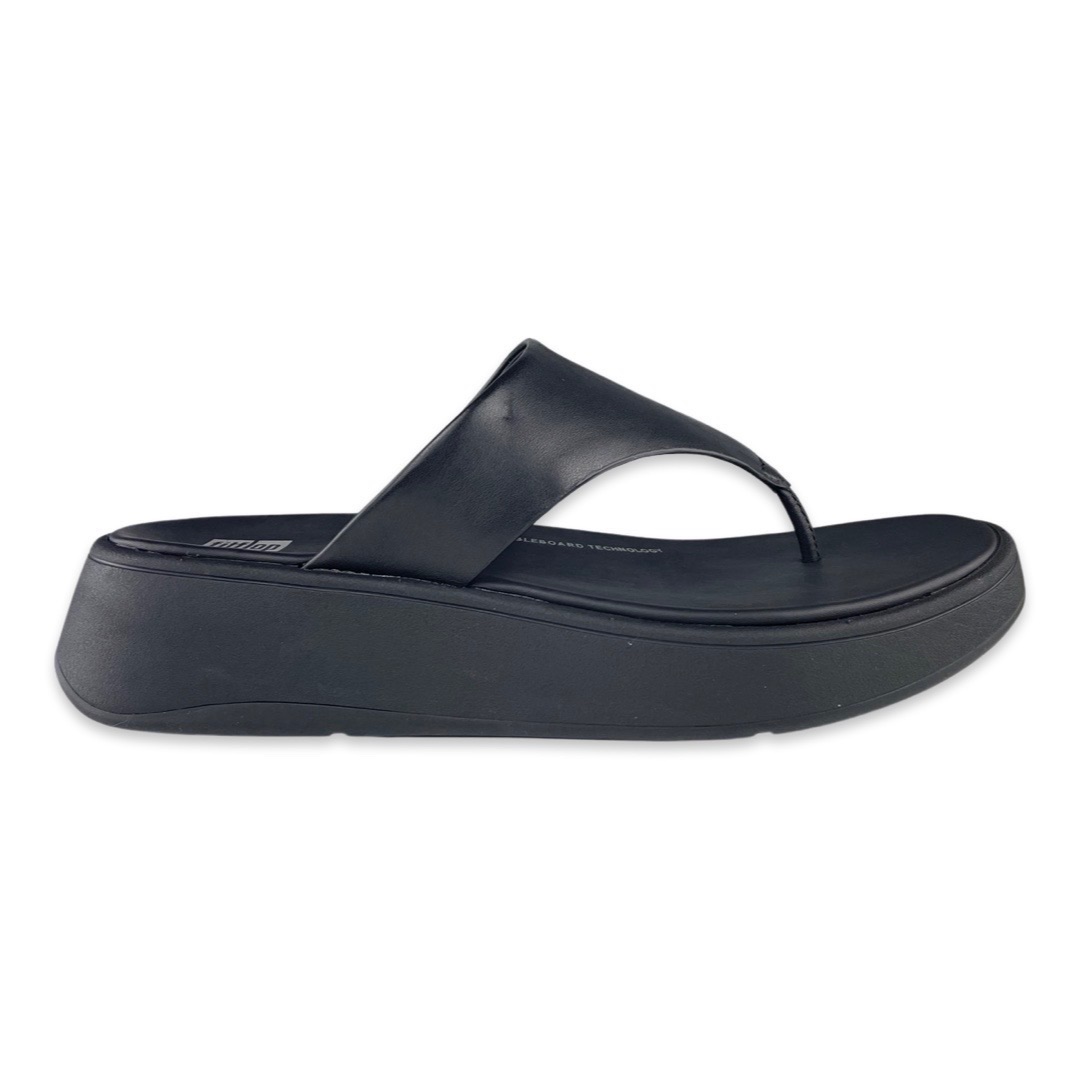 FitFlop F-Mode Leather Flatform Toe-Post Sandals All Black