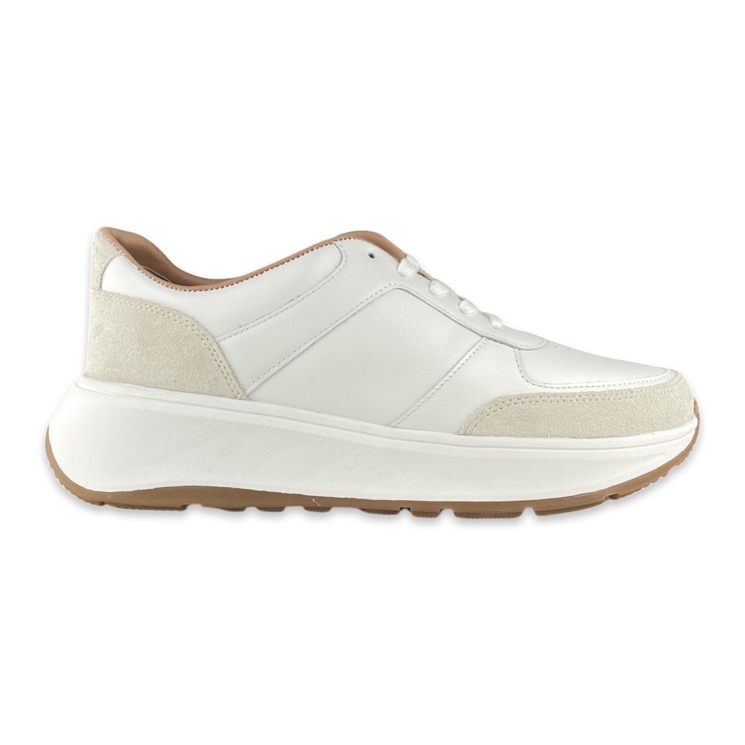 FitFlop F-Mode Leather Suede Flatform Sneakers Urban White