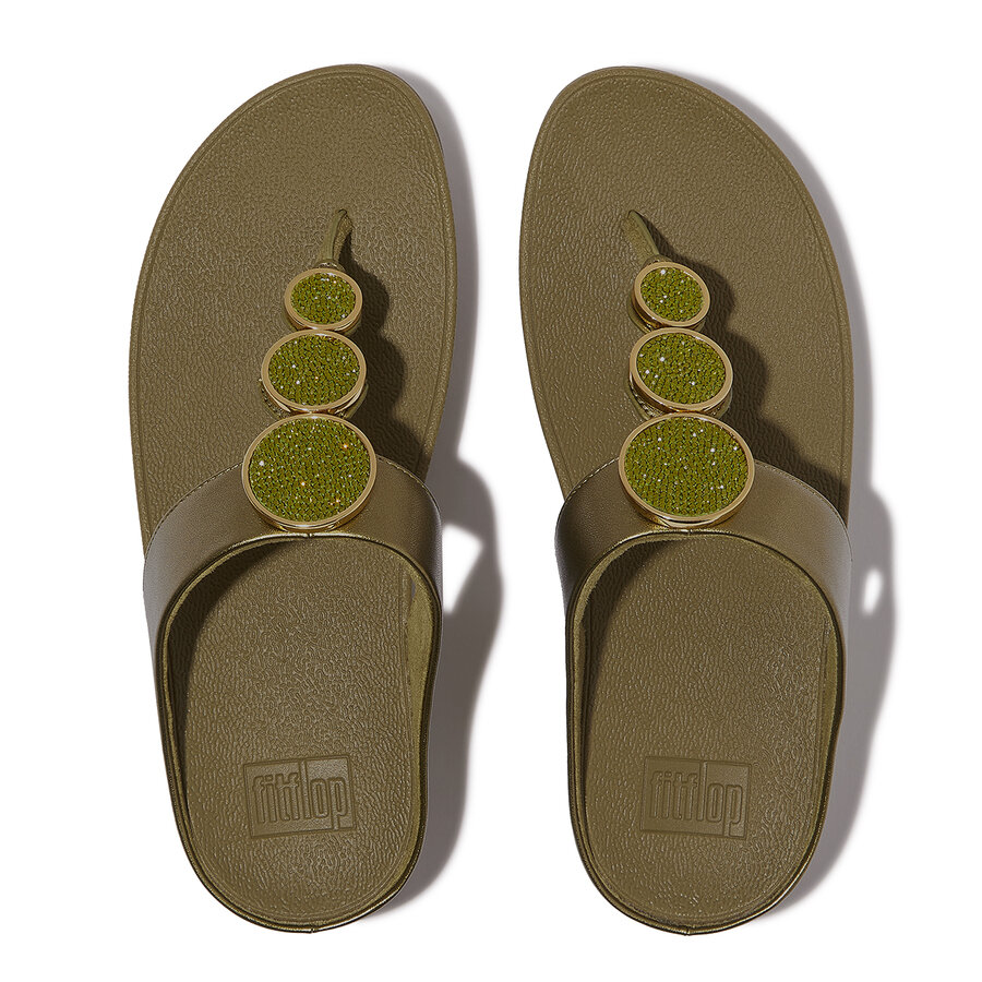 FitFlop HJ1 Slipper Halo Bead-Circle Metallic Camo Green