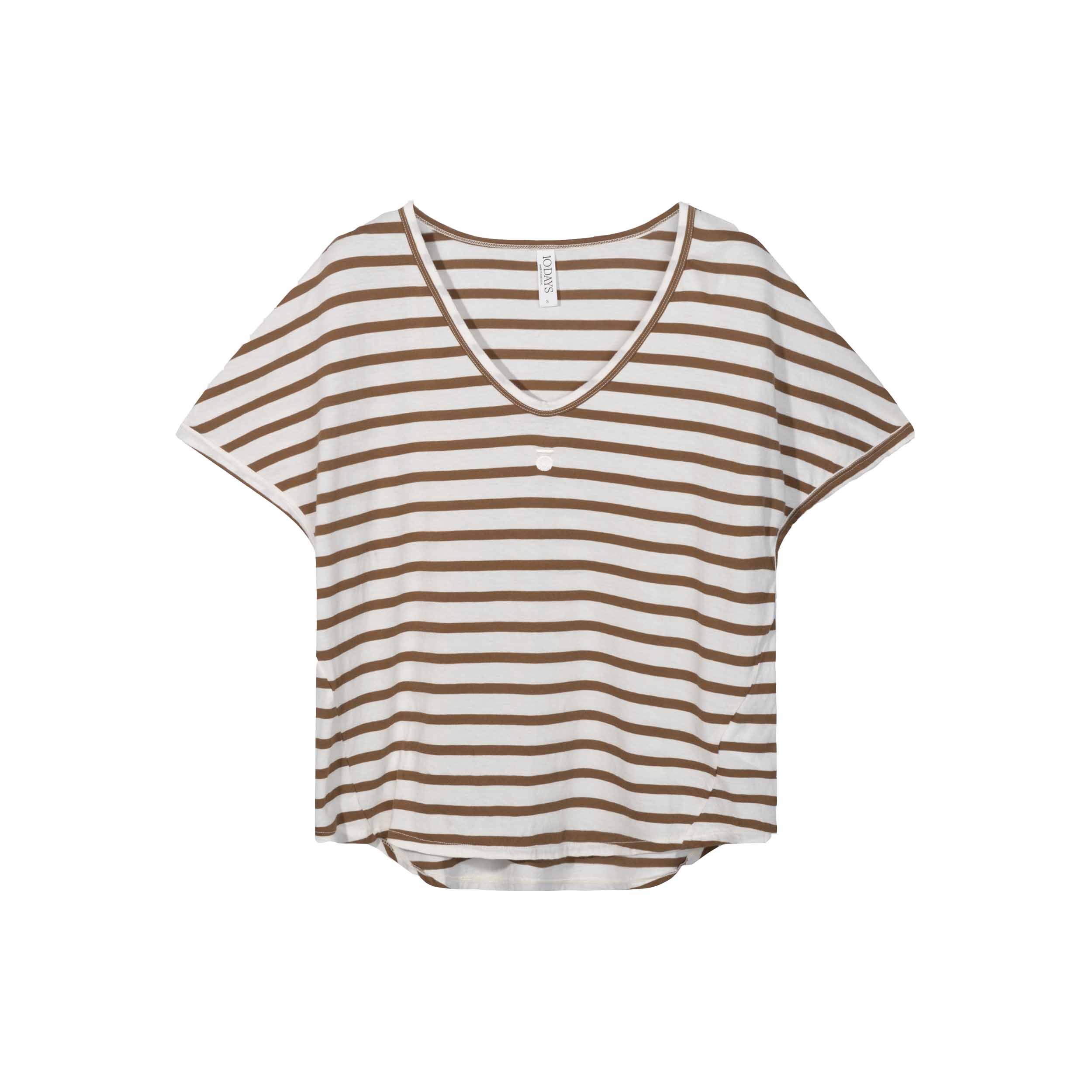 10DAYS 20-748-4203 Shirt V-neck Stripes Ecru Cedar Brown